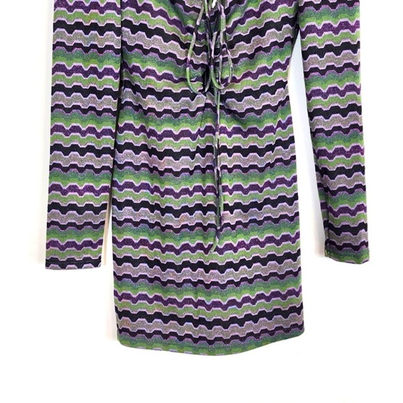 NWT Zara Green Purple Metallic Geo Striped 90s Cutout Mini Dress Size Small - Picture 7 of 14